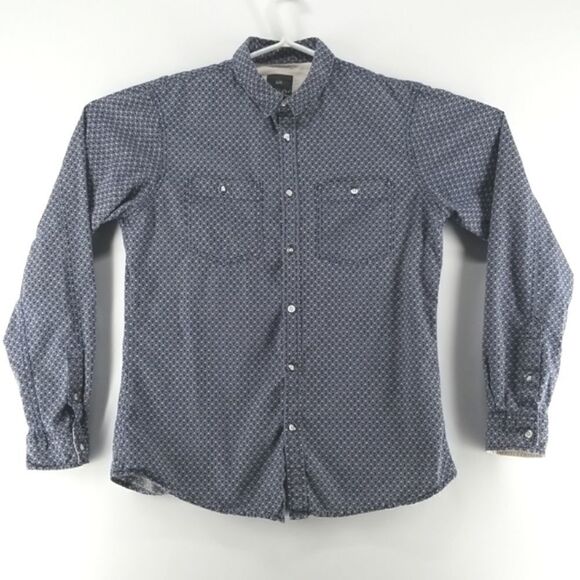 WE Shirt Men's Medium Blue Diamond Geo Printed Button Up Western Cowboy Ridding - Picture 1 of 9